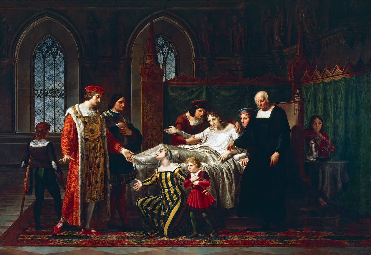 Karel VIII ontmoet de stervende Gian Galeazzo Sforza in Pavia door Pelagio Palagi