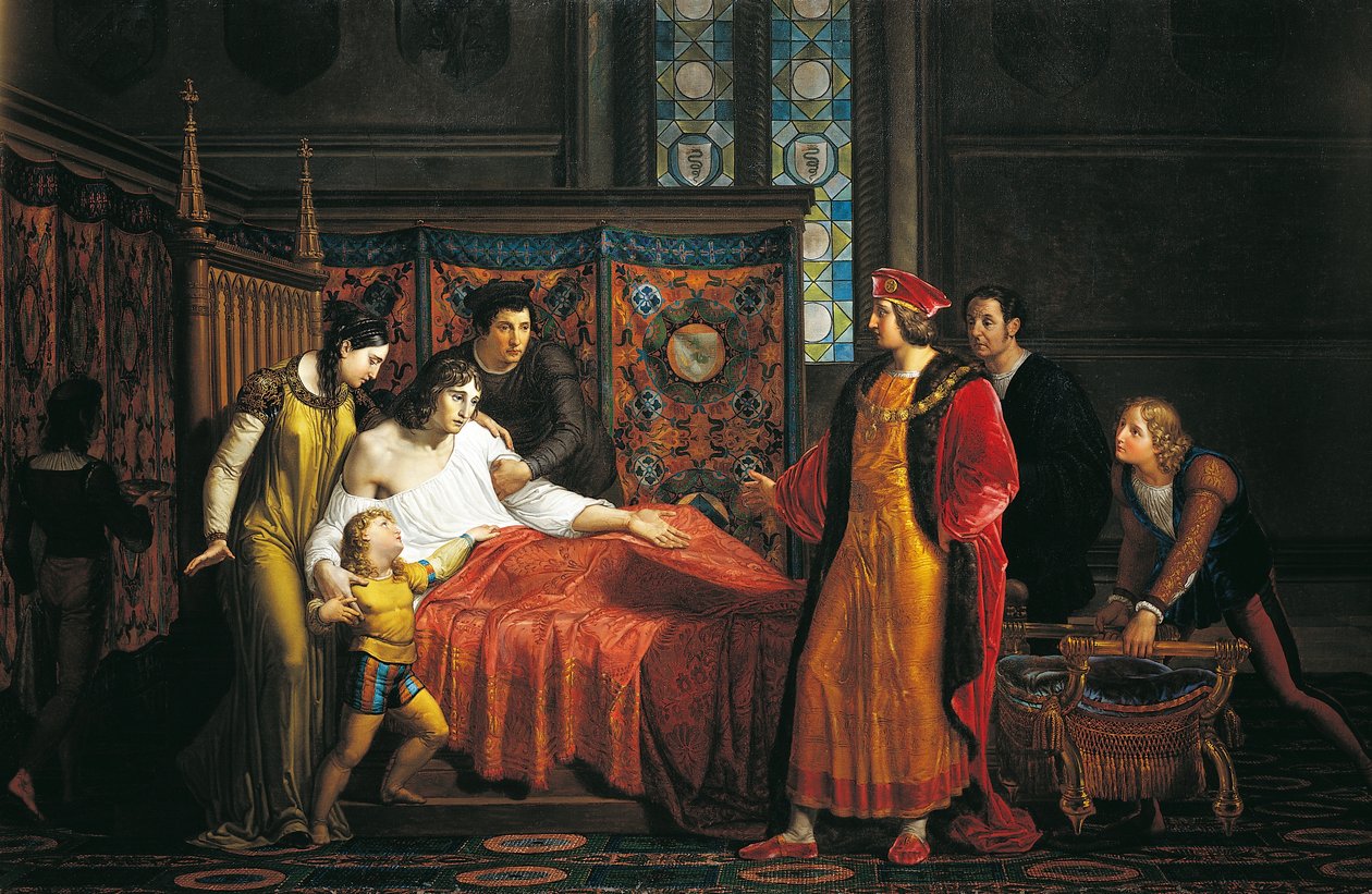 Karel VIII bezoekt de stervende Gian Galeazzo Sforza in het Kasteel van Pavia door Pelagio Palagi