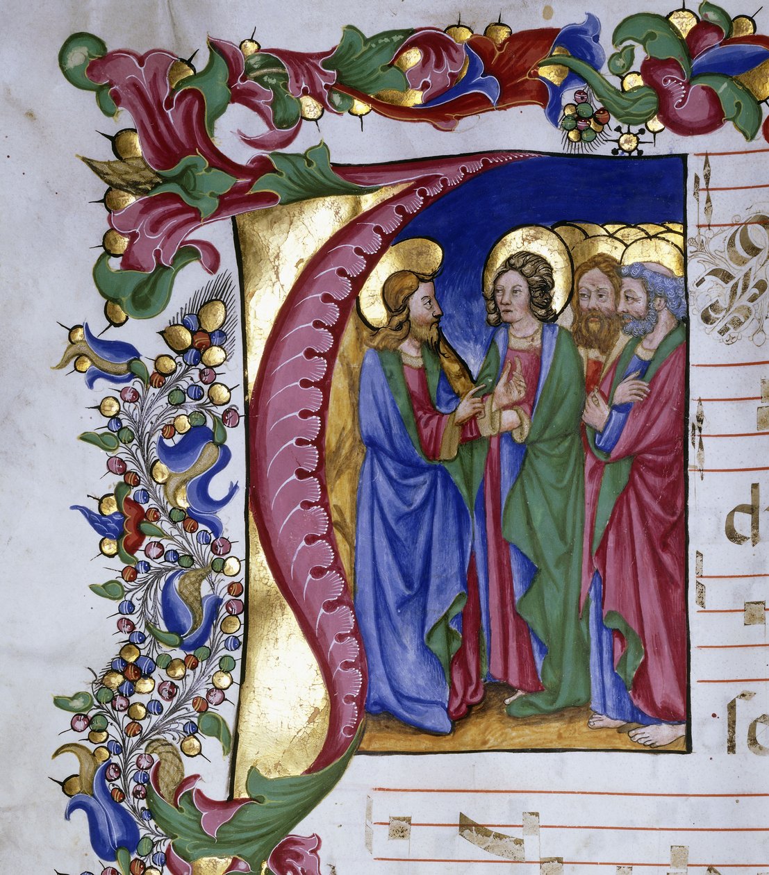 Christus onderwijst zijn discipelen, binnen een initiaal "I", ca.1480 door Pellegrino di Mariano