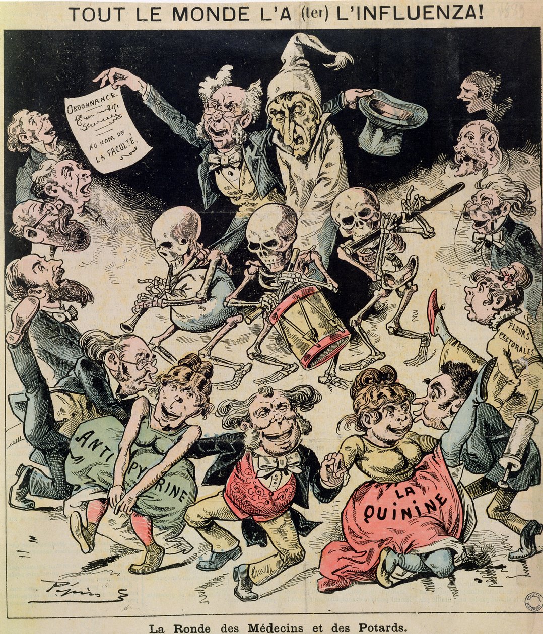 Karikatuur van de griepepidemie van 1820, ca. 1889 door Pepin