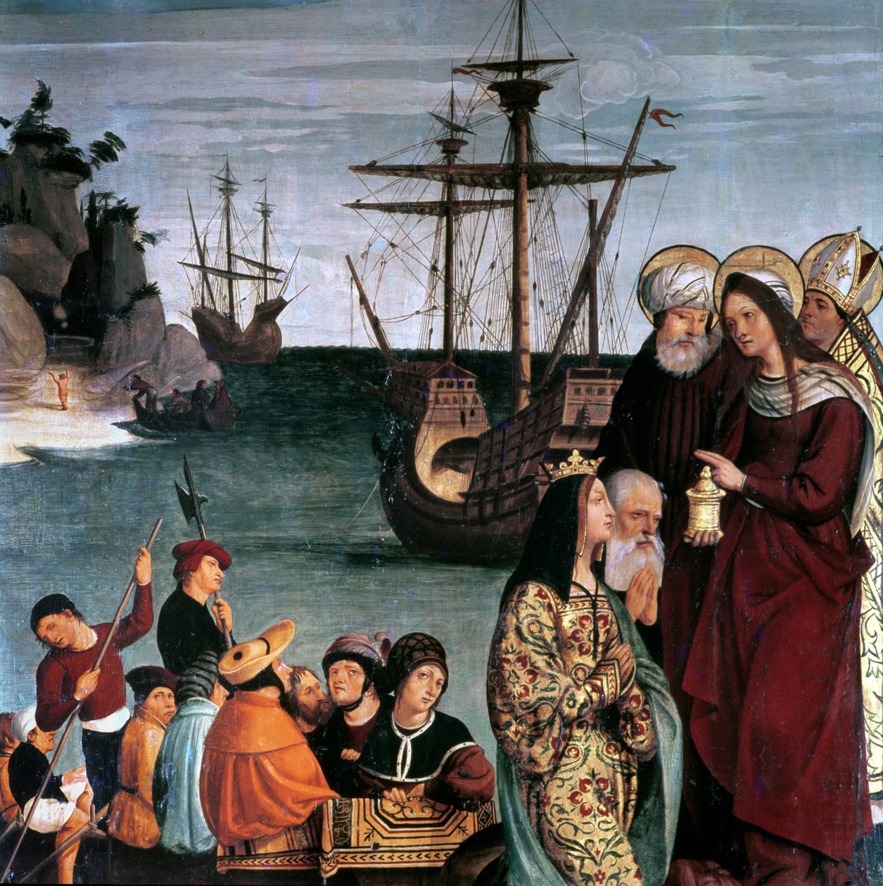 Maria Magdalena aan boord van een schip, van het altaarstuk van Sint Magdalen door Pera Matas