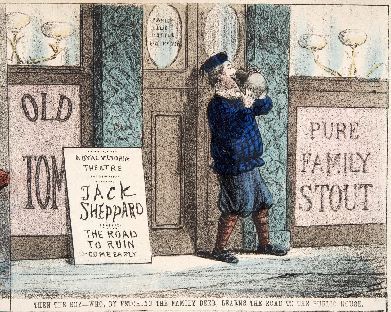De jongen die door het halen van het familie bier de weg naar het café leert kennen, uitgegeven ca. 1872 door Percy Cruikshank