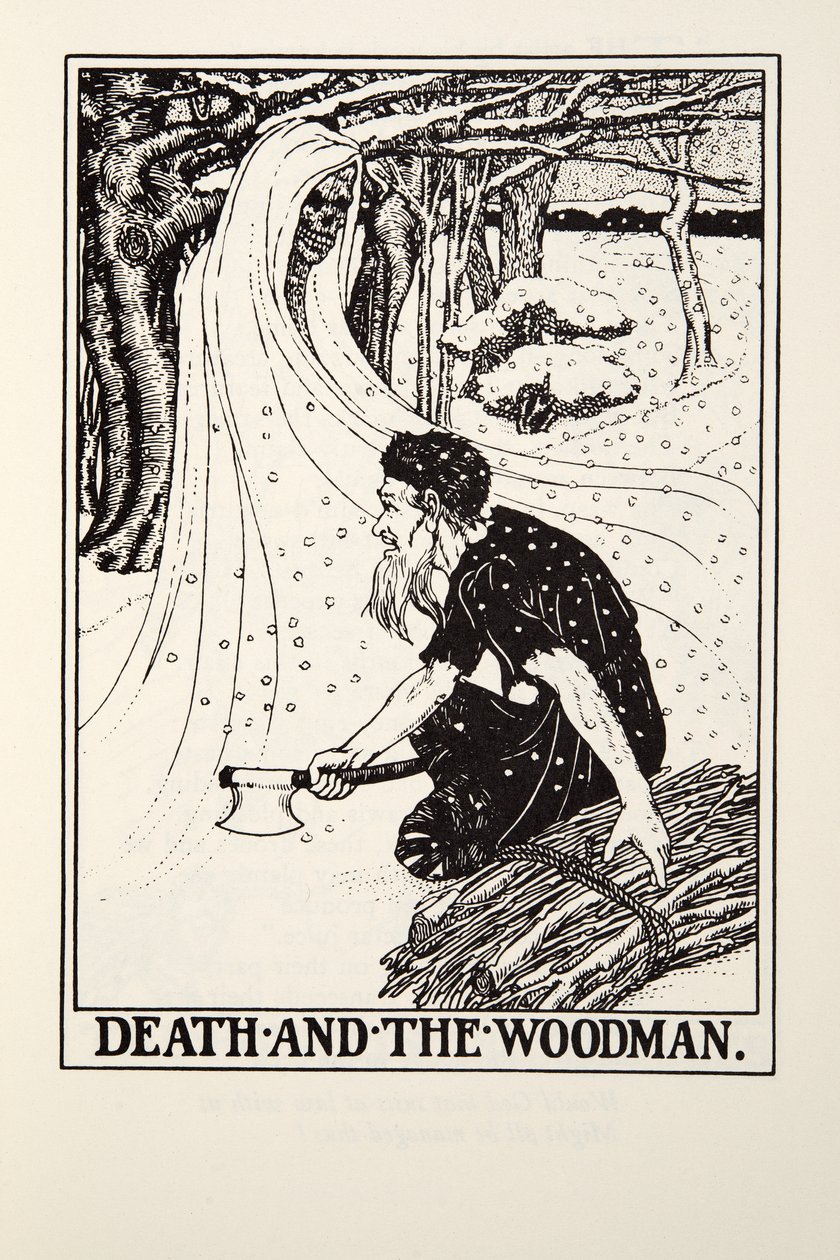 De Dood en de Houthakker, uit Fontaine Fabels, uitgegeven 1905 (gravure) door Percy J. Billingshurst