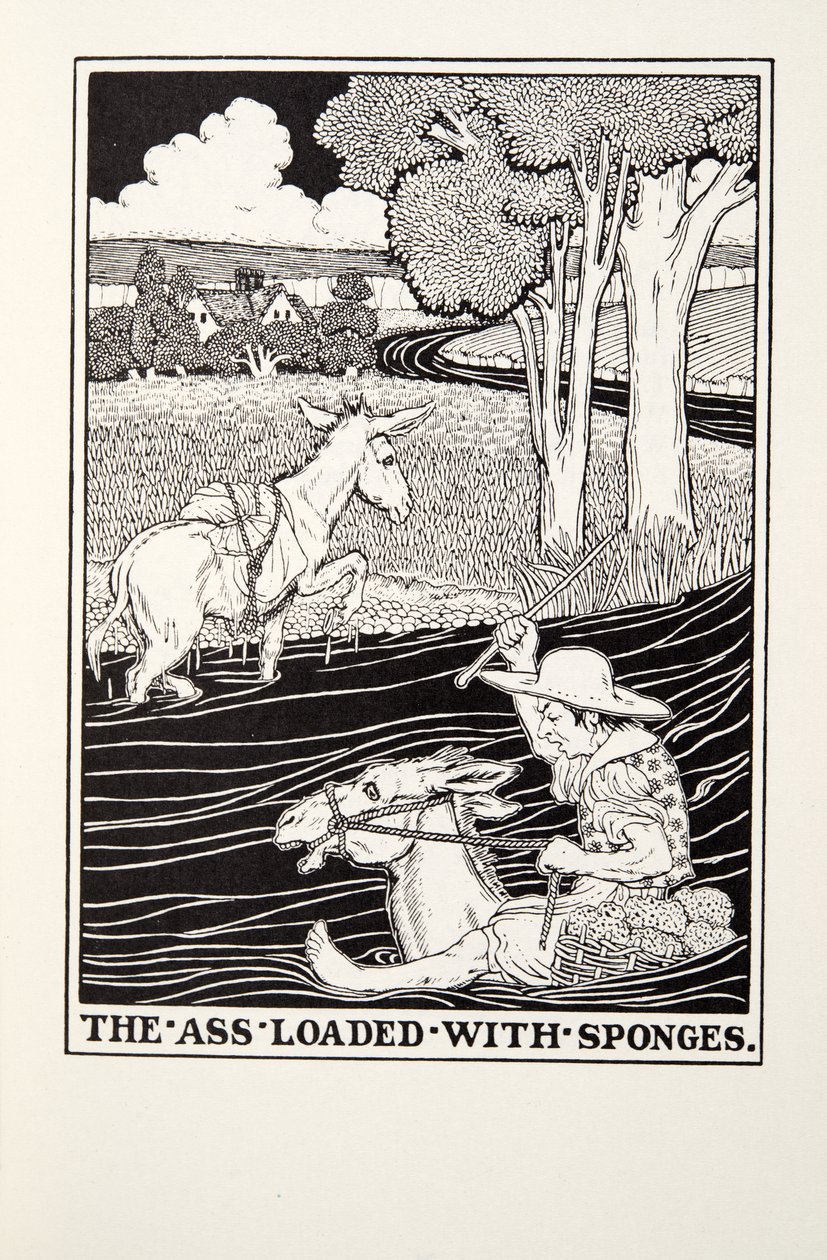 De ezel beladen met sponzen, uit Fontaine Fabels, uitgegeven 1905 door Percy J. Billingshurst