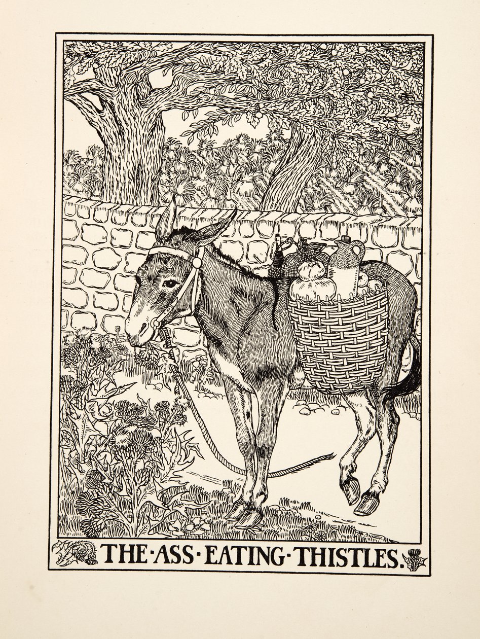 De ezel die distels eet, uit Honderd fabels van Aesopus, uitgegeven 1903 door Percy J. Billingshurst