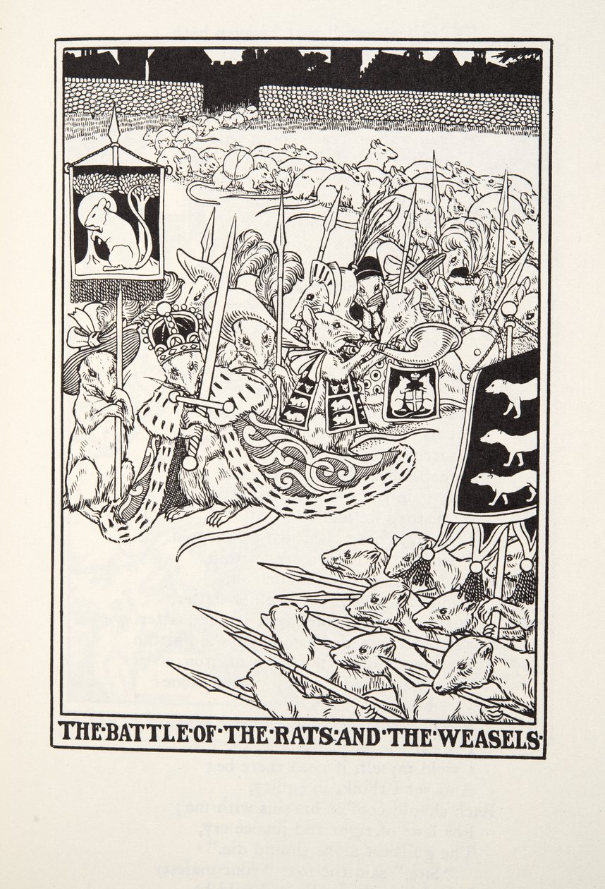 De Slag van de Ratten en de Wezels, uit Fontaine Fabels, uitgegeven 1905 door Percy J. Billingshurst