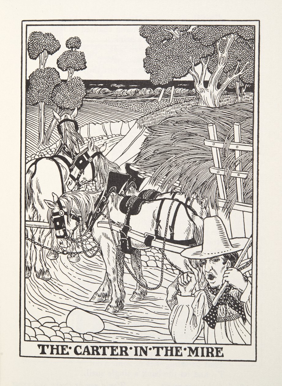 De voerman in de modder, uit Fontaine Fabels, pub. 1905 door Percy J. Billingshurst