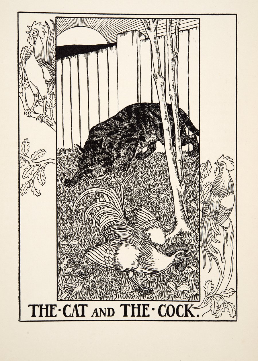 De kat en de haan, uit Honderd fabels van Aesopus door Percy J. Billingshurst