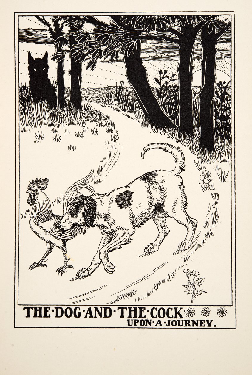 De hond en de haan op reis, uit Honderd fabels van Aesopus, uitgegeven 1903 door Percy J. Billingshurst