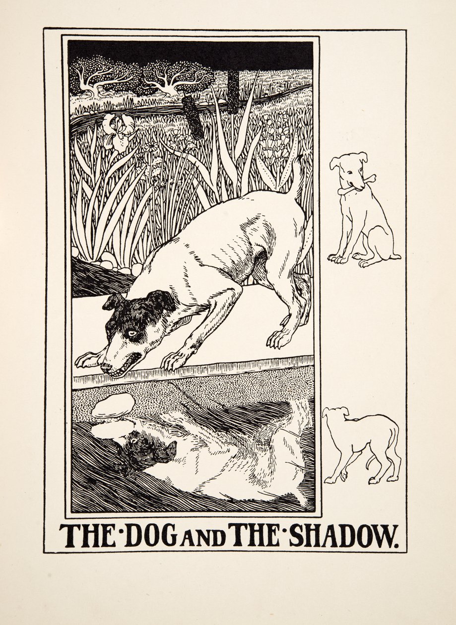 De hond en de schaduw, uit Honderd fabels van Aesopus door Percy J. Billingshurst