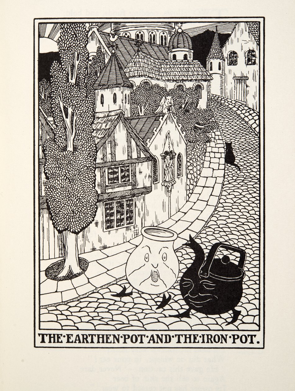 De Aarden Pot en de IJzeren Pot, uit Fontaine Fabels, uitgegeven 1905 door Percy J. Billingshurst