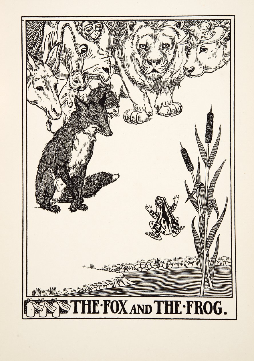De vos en de kikker, uit A Hundred Fables of Aesop, uitgegeven 1903 (gravure) door Percy J. Billingshurst