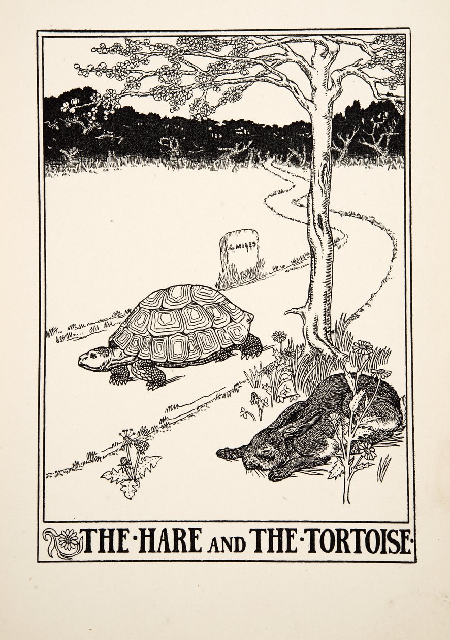 De haas en de schildpad, uit Honderd fabels van Aesopus, uitgegeven 1903 door Percy J. Billingshurst