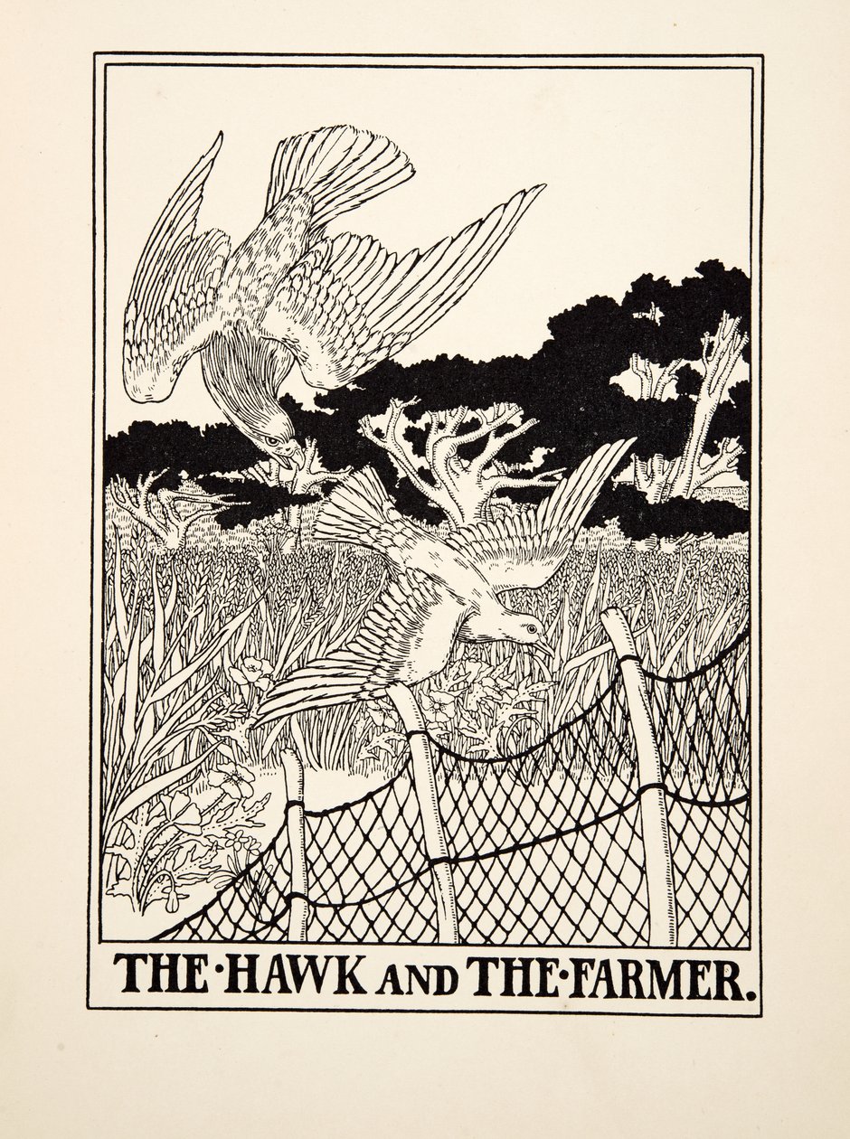 De havik en de boer, uit Honderd fabels van Aesopus, pub. 1903 door Percy J. Billingshurst