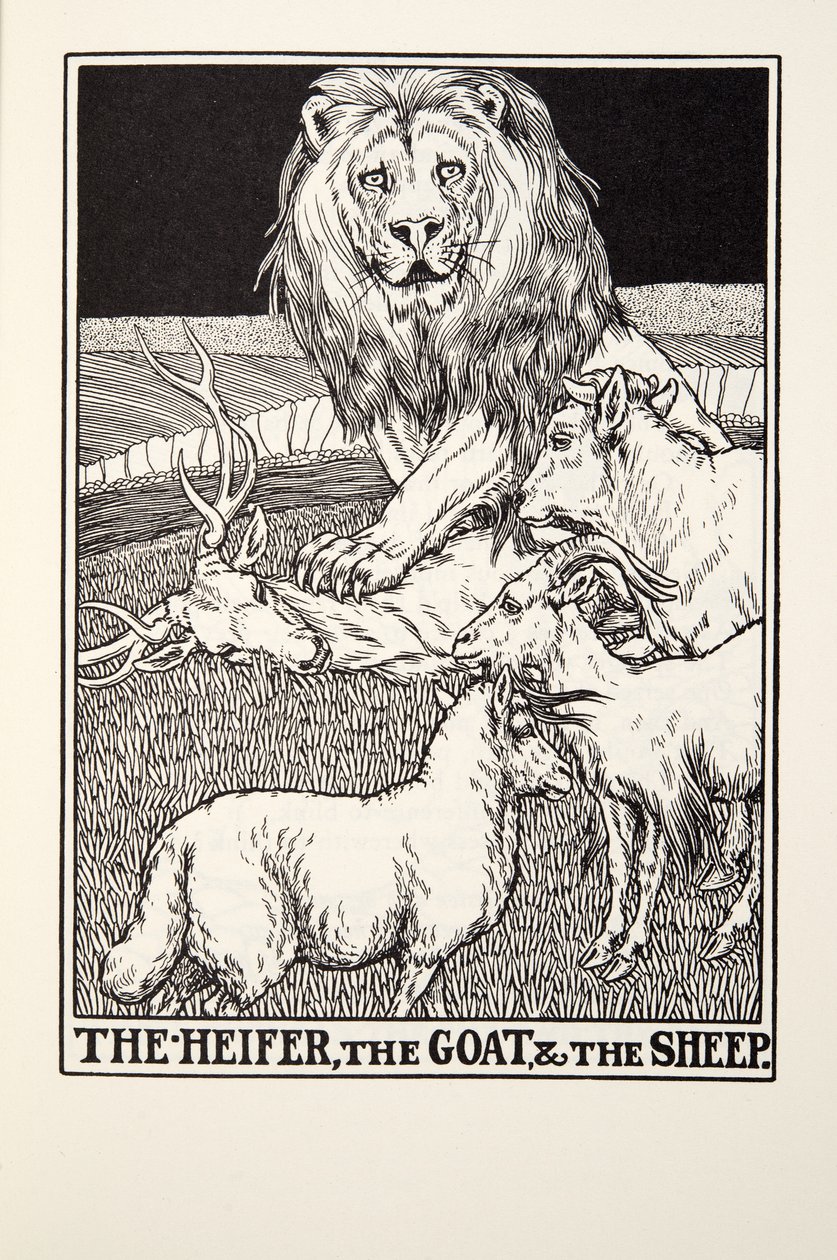 De vaars, de geit en het schaap, uit Fontaine Fabels, uitgegeven 1905 door Percy J. Billingshurst