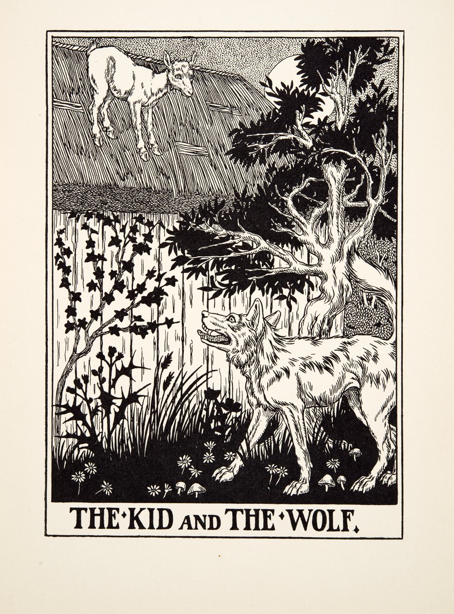 Het geitje en de wolf, uit Honderd fabels van Aesopus, uitgegeven 1903 door Percy J. Billingshurst