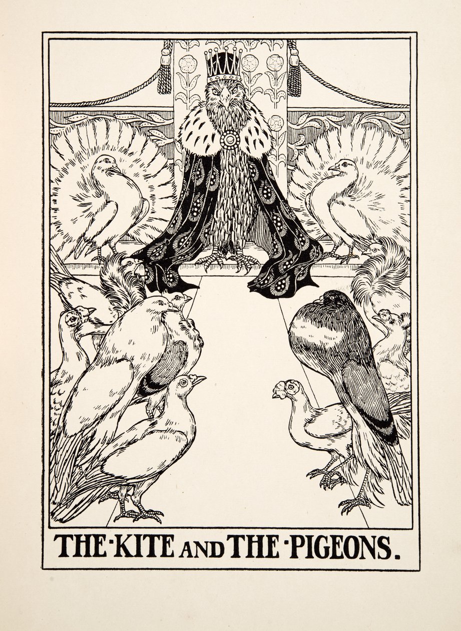 De wouw en de duiven, uit Honderd fabels van Aesopus door Percy J. Billingshurst