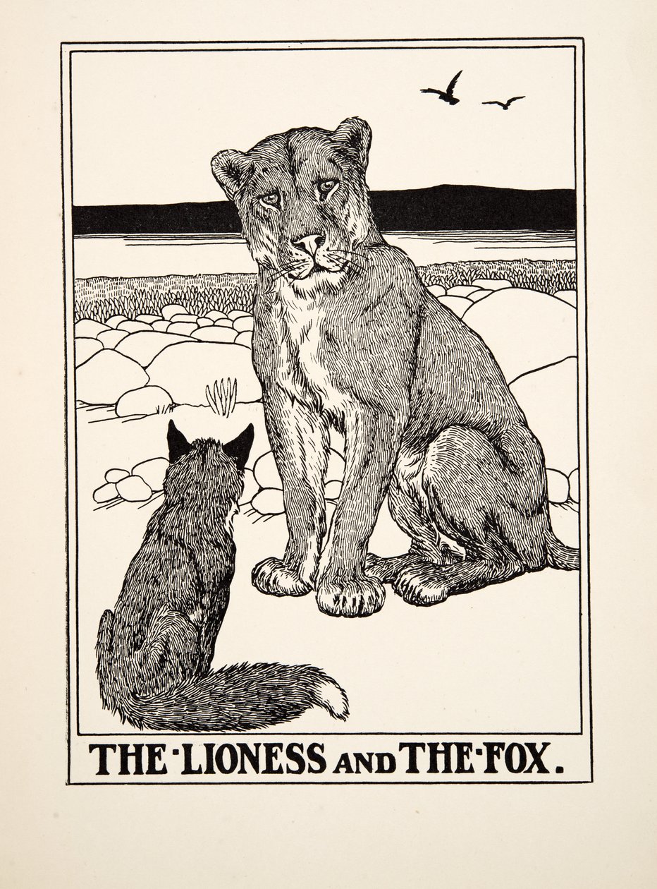 De leeuwin en de vos, uit Honderd fabels van Aesopus, uitgegeven 1903 door Percy J. Billingshurst