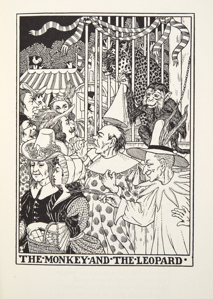 De Aap en de Luipaard, uit Fontaine Fabels, uitgegeven 1905 door Percy J. Billingshurst