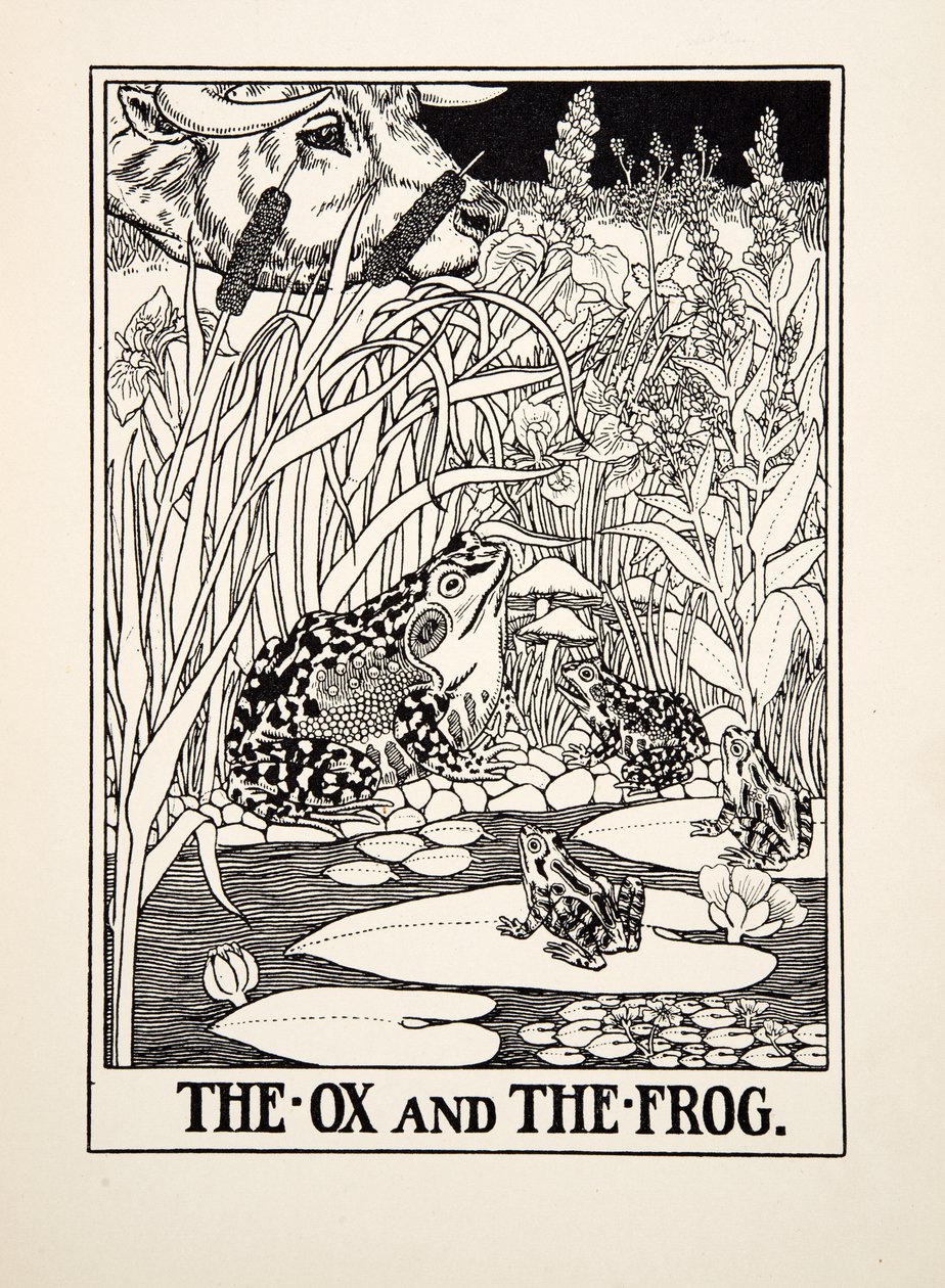 De os en de kikker, uit Honderd fabels van Aesopus door Percy J. Billingshurst