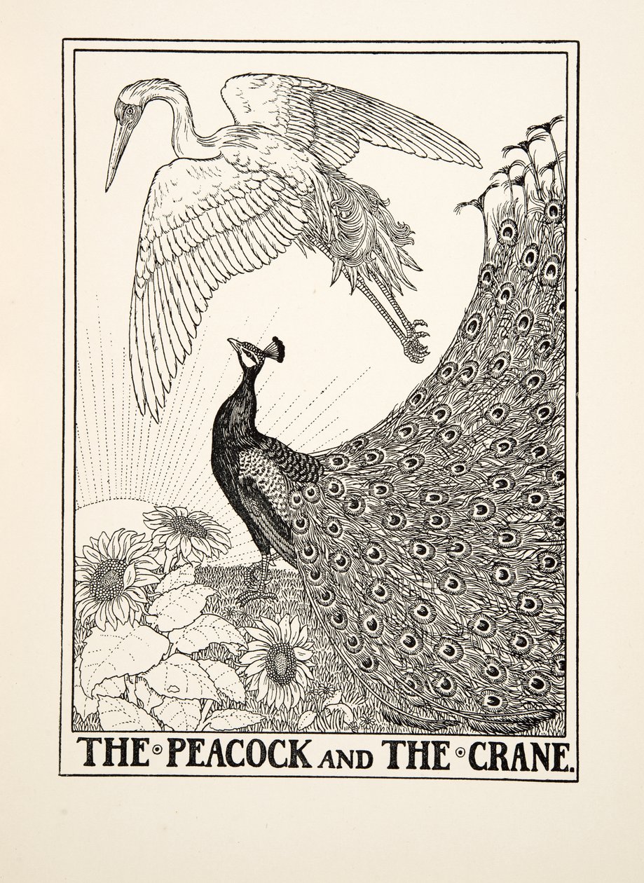 De pauw en de kraanvogel, uit Honderd fabels van Aesopus, uitgegeven 1903 door Percy J. Billingshurst