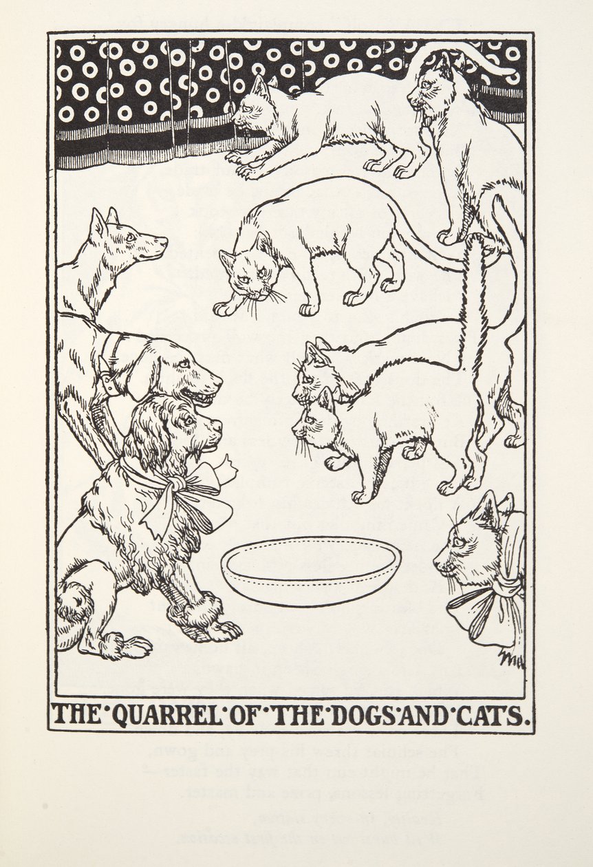 De Ruzie van de Honden en Katten, uit Fontaine Fabels, uitgegeven 1905 door Percy J. Billingshurst