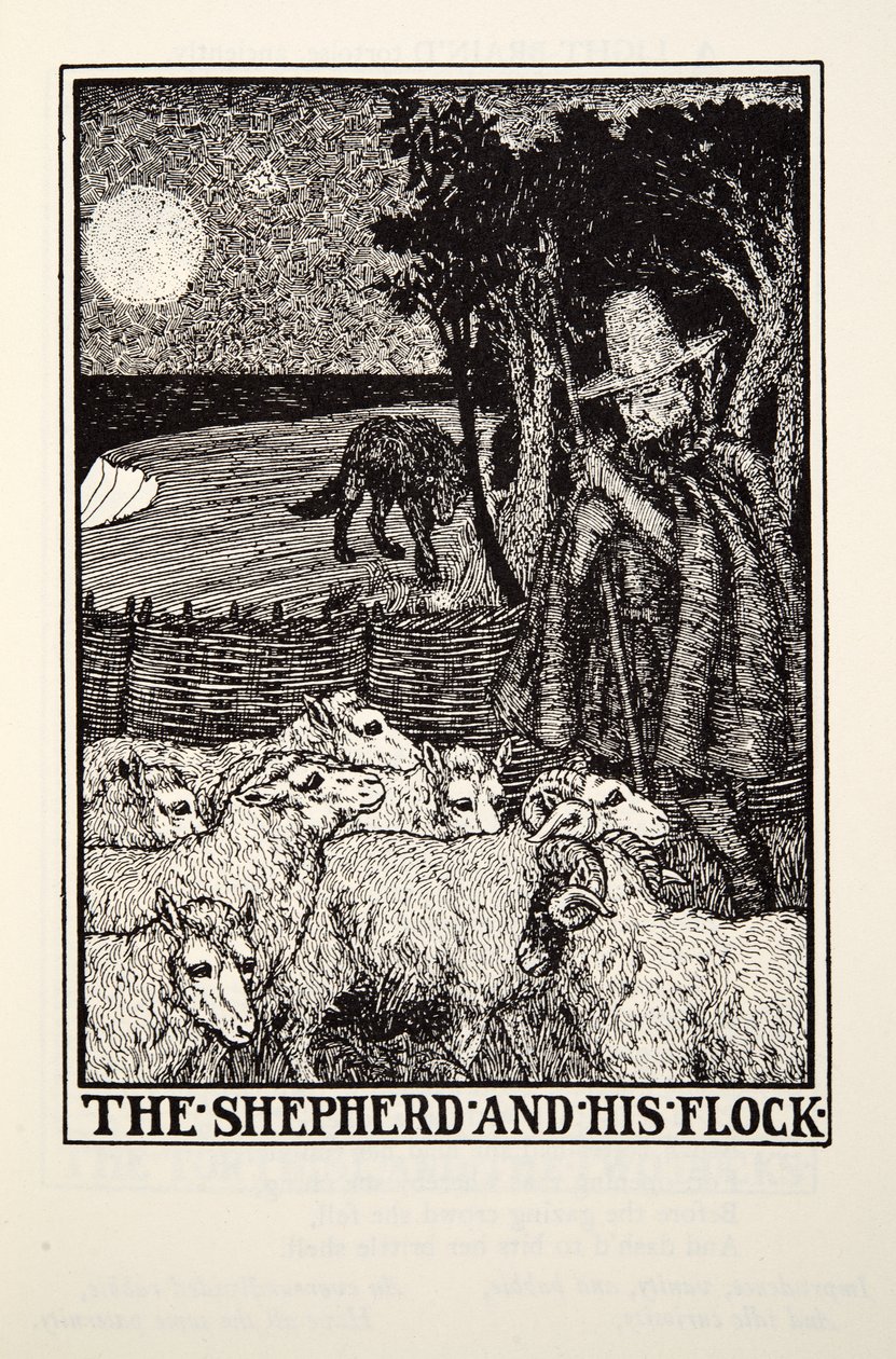 De Herder en zijn Kudde, uit Fontaine Fabels, uitgegeven 1905 door Percy J. Billingshurst