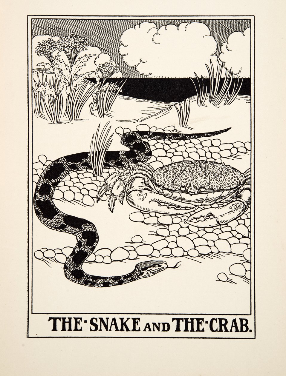 De slang en de krab, uit Honderd fabels van Aesopus, uitgegeven 1903 door Percy J. Billingshurst
