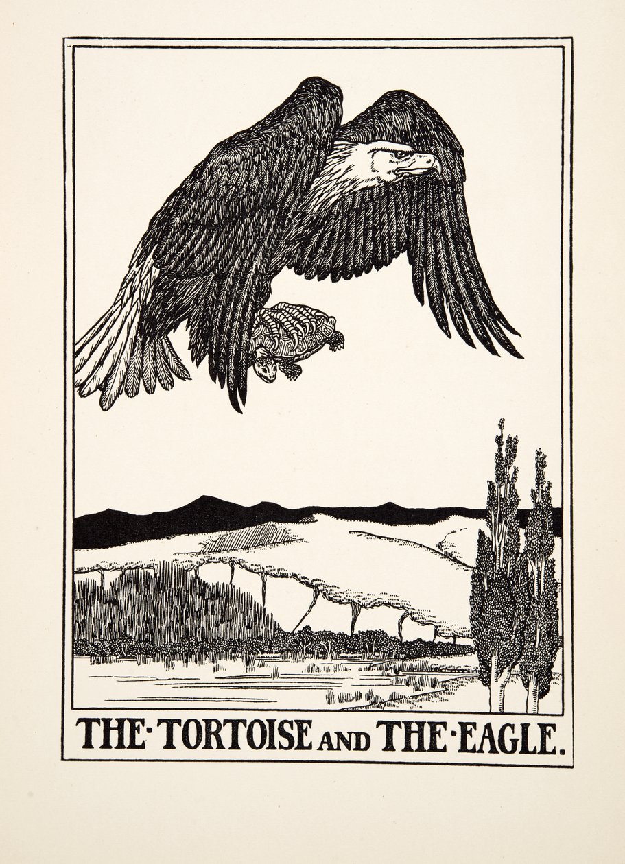 De Schildpad en de Adelaar, uit Honderd Fabels van Aesopus, uitgegeven 1903 (gravure) door Percy J. Billingshurst