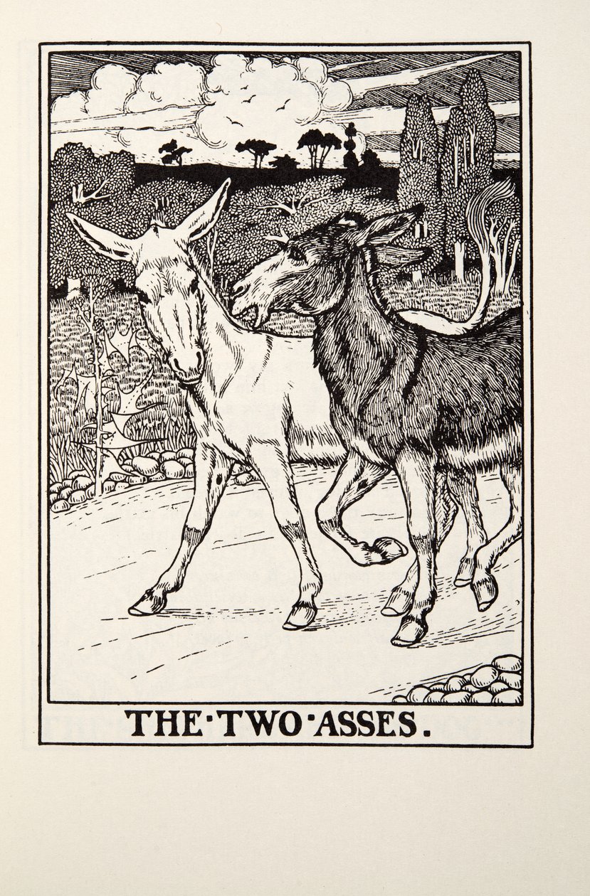 De twee ezels, uit Fontaine Fabels, uitgegeven 1905 door Percy J. Billingshurst