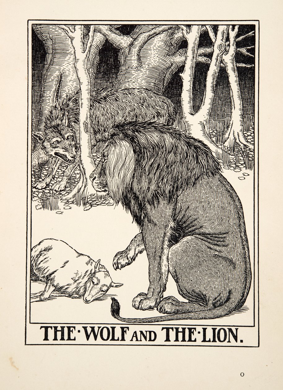 De wolf en de leeuw, uit Honderd fabels van Aesopus, uitgegeven 1903 door Percy J. Billingshurst