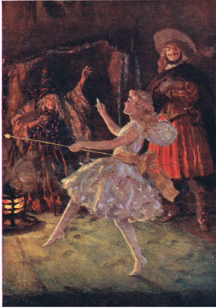 Achter in de grot verscheen een kleine figuur in bewolkt wit, uit Little Women, uitgegeven door Associated Newspapers Limited, ca. 1940 door Percy Tarrant