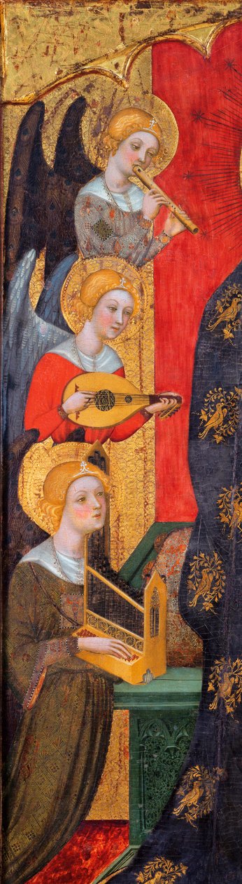 Madonna met Muziekmakende Engelen (Detail) - Schilderij van Pere Serra (actief rond 1357-1406), ca. 1380 - Tempera op paneel - Museu Nacional d