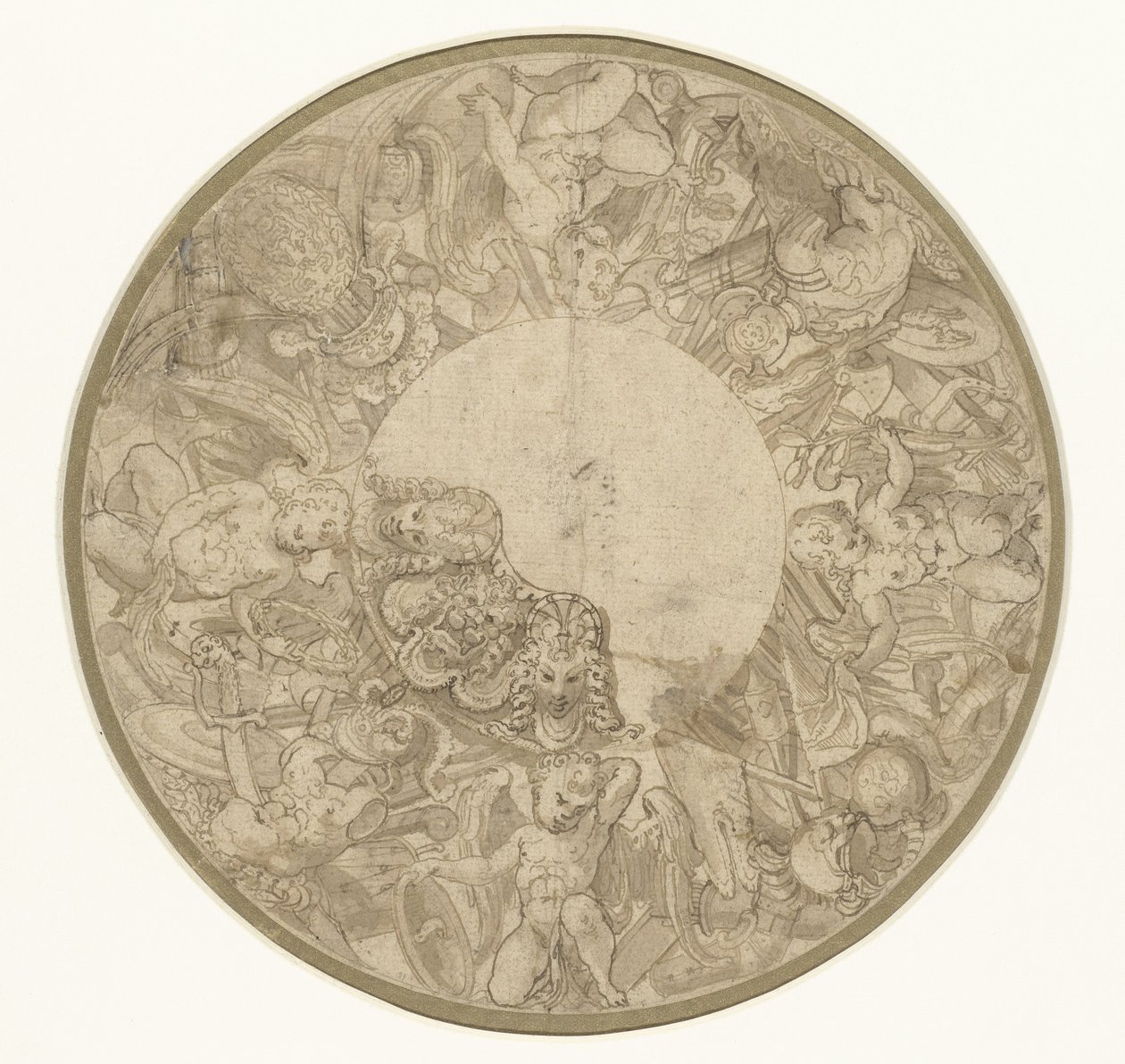 Ontwerp voor de voet van een ronde pronkschaal door Perino del Vaga (attributed to)