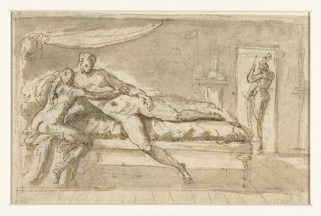 Amor en Psyche in een vertrek door Perino del Vaga (possibly)