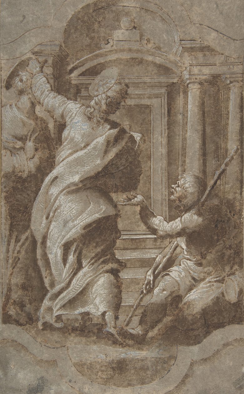 Heiligen Petrus en Johannes genezen een kreupele bij de poort van de tempel door Perino del Vaga