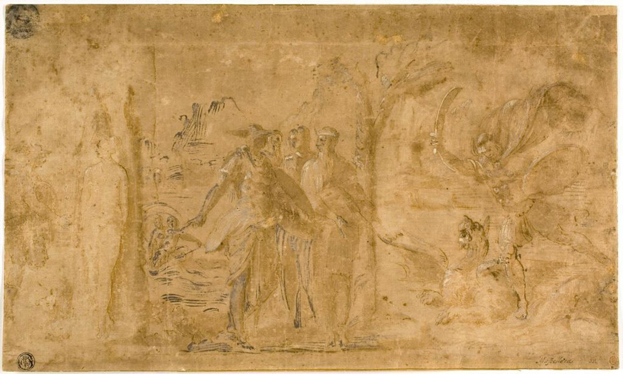 Studie voor Perseus die Andromeda bevrijdt door Perino del Vaga