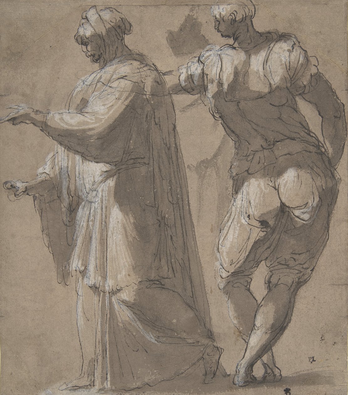 Twee staande mannelijke figuren, 1501-47 door Perino del Vaga