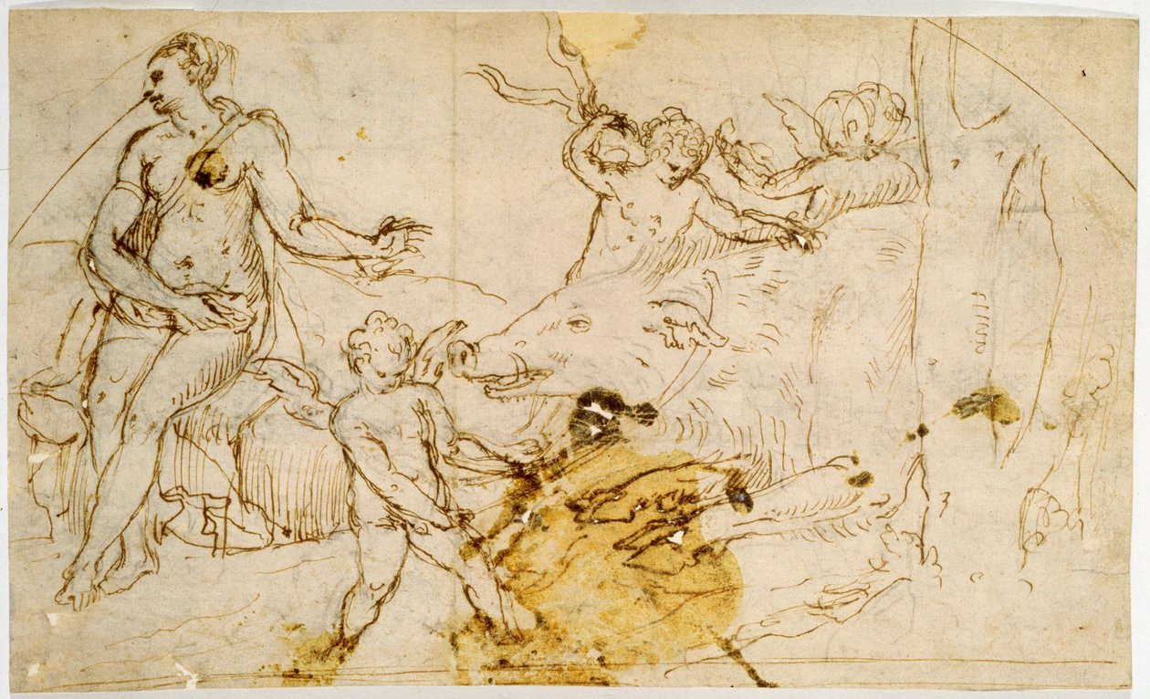 Venus, putti en een wild Zwijn, ca. 1520-1540 door Perino del Vaga