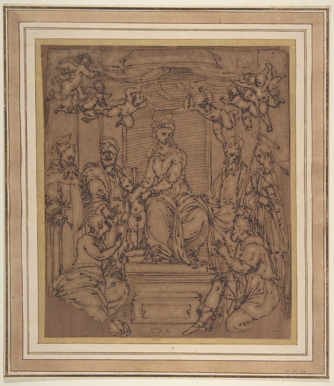 Maagd en kind op de troon met Sint-Antonius Abt, Sint-Pieter, Sint-Paulus, 1522-23 door Perino del Vaga