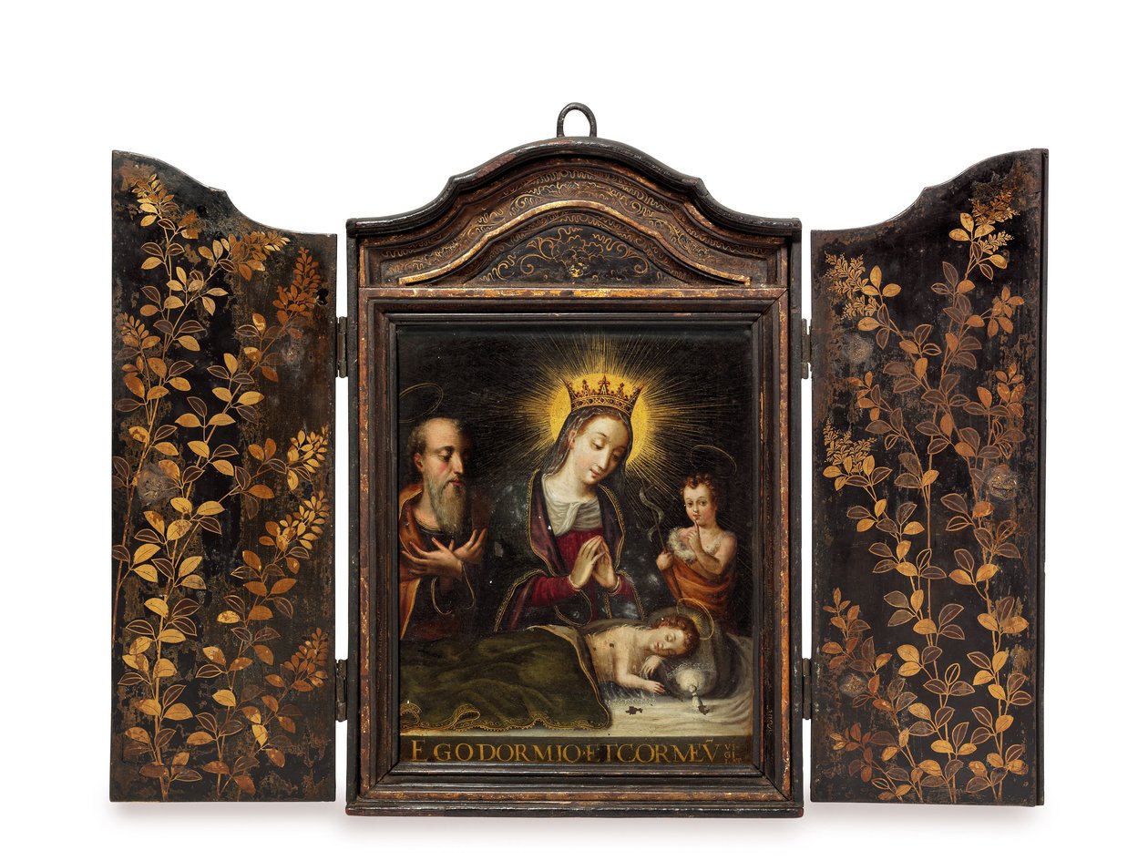 Een draagbaar christelijk heiligdom (Seigan) in opdracht van de Portugese Jezuïeten door Period Momoyama