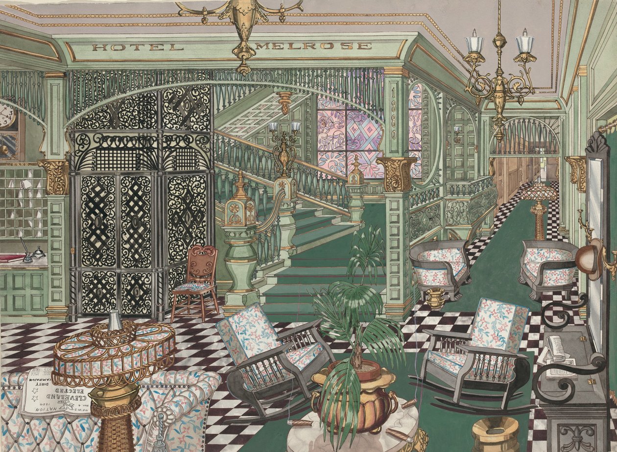 Melrose Hotel Lobby, 1880, ca. 1947 door Perkins Harnly