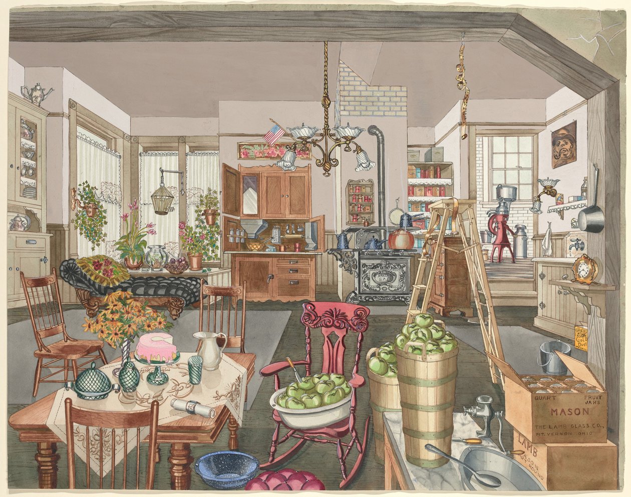 Semi-Landelijke Keuken en Eetkamer, 1910 door Perkins Harnly