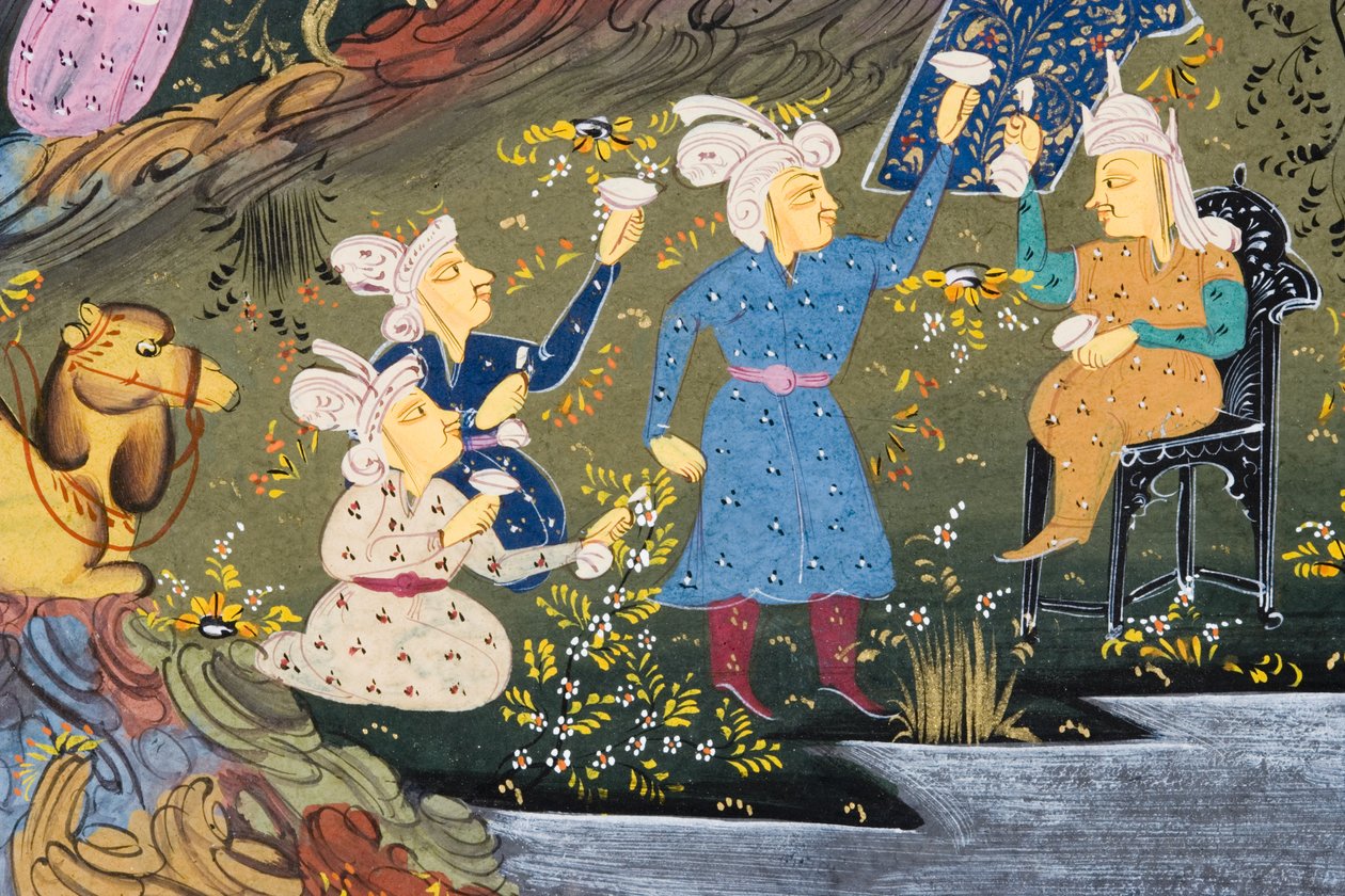 Drinkpartij buiten bij rivier of meer (detail) door Persian School