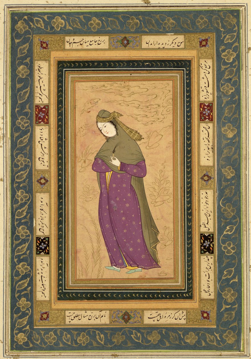 Meisje met een aigrette, uit het Grote Clive Album, ca.1620-30 door Persian School