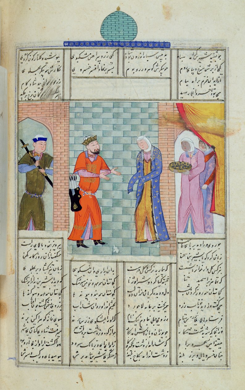 De ontmoeting van Khosro en Chirin in het paleis, uit de 