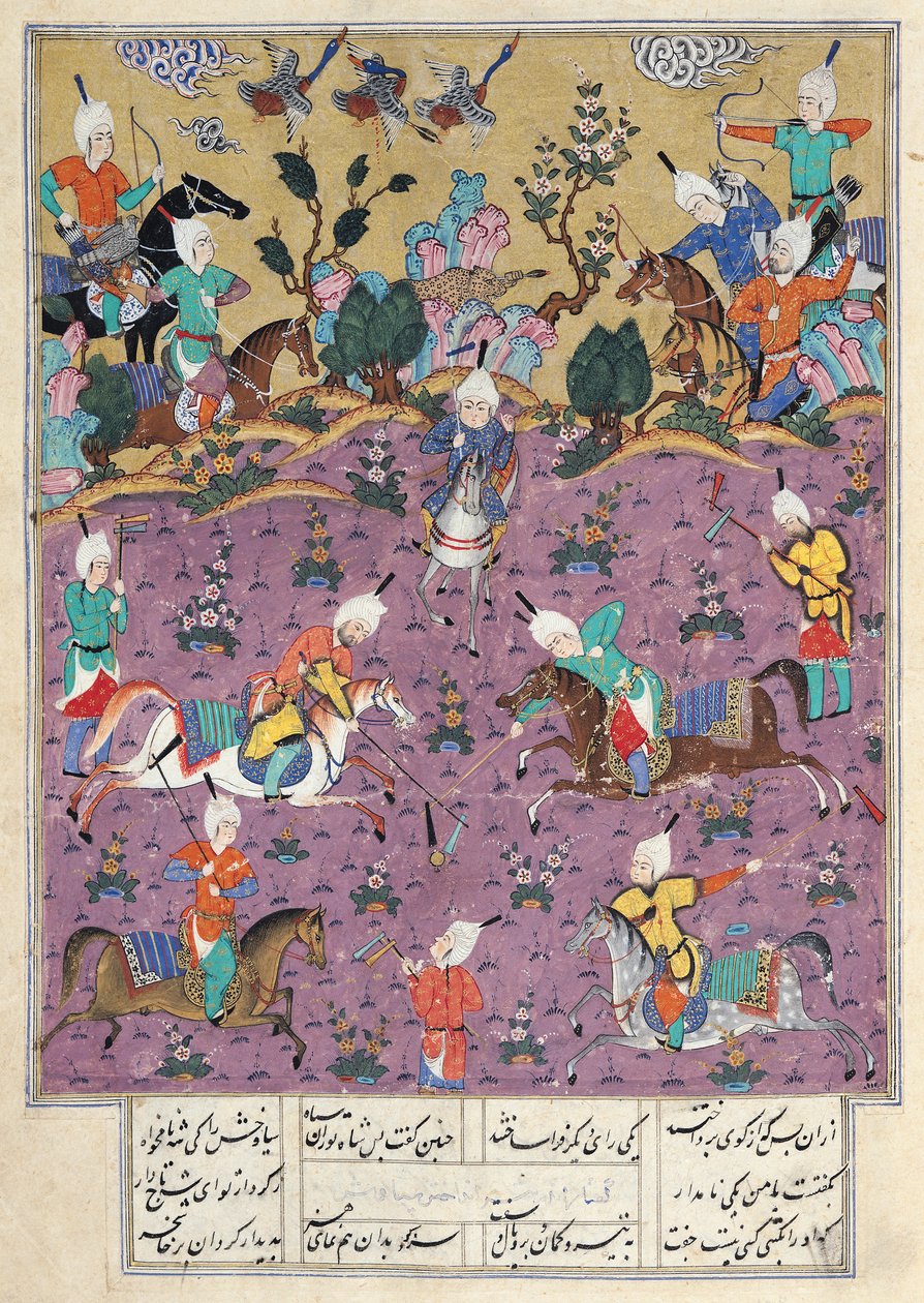 Ms D-184 fol.140a Siavosh speelt polo met Afrasiab, uit 