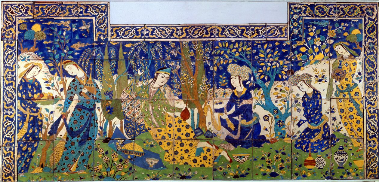 Paneel van geglazuurde aardewerk tegels, Isfahan door Persian School