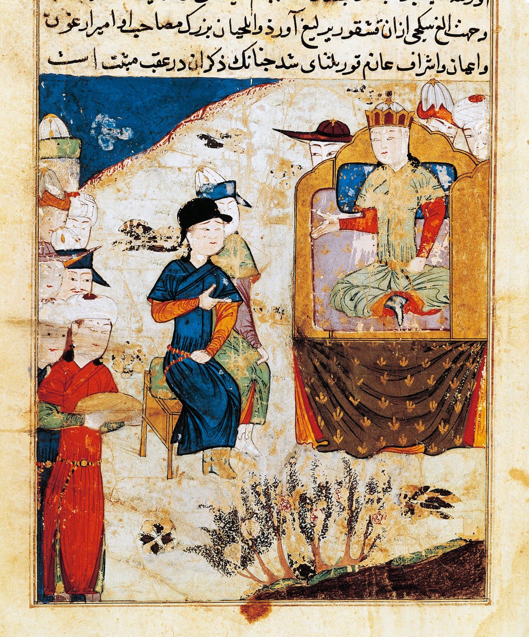 Audience de Mongka (ou Mongke ou Mangu Khan) (mort en 1259) Miniature tiree de "Tarih-i djahangusha