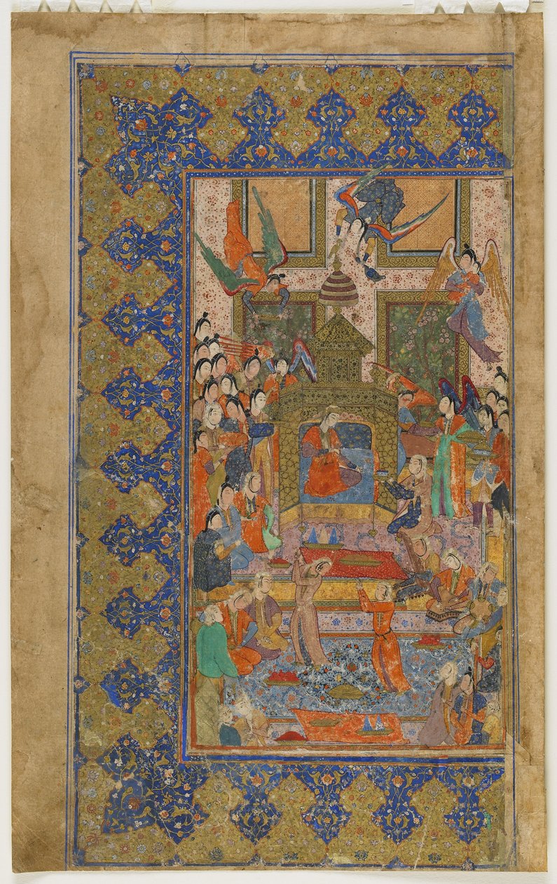 Bilqis op de troon uit een Khamsa (Kwintet), c.1560 door Persian School